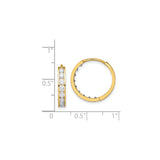 14k Yellow Gold Hoop Earrings with Round Cut White Gemstones, Channel Set, Polished Finish