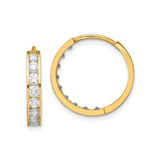 14k Yellow Gold Hoop Earrings with Round Cut White Gemstones, Channel Set, Polished Finish