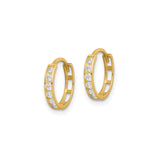 14k Yellow Gold Hoop Earrings with Channel Set Round Cut White Gemstones, Sleek Polished Design
