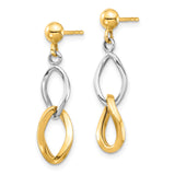 14k Two-Tone Gold Dangle Earrings with Interlocking Twisted Loops, Abstract Drop Design for Women