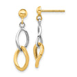 14k Two-Tone Gold Dangle Earrings with Interlocking Twisted Loops, Abstract Drop Design for Women