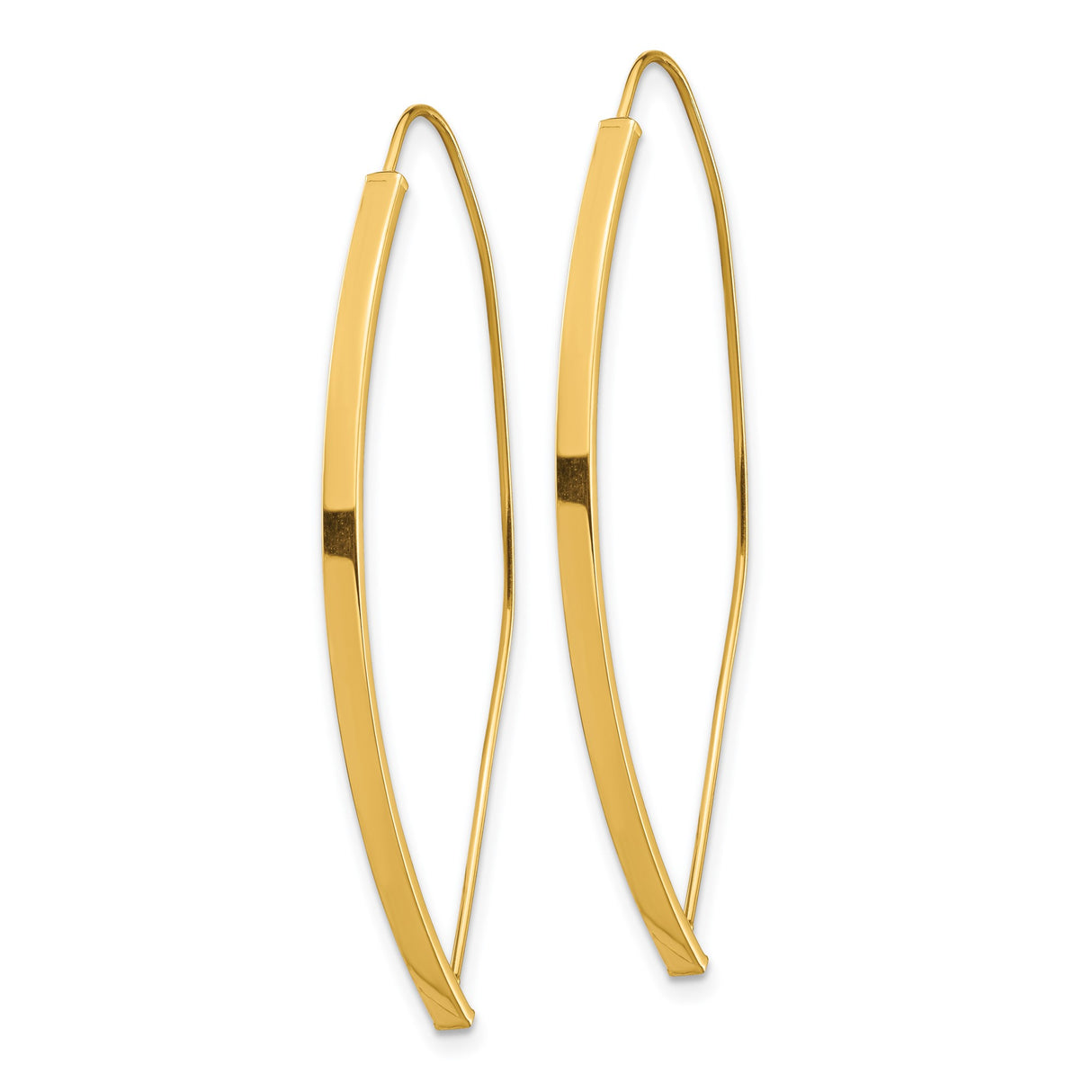 14k Yellow Gold Marquise Hoop Threader Earrings, Sleek Modern Elongated Drop Design