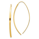 14k Yellow Gold Marquise Hoop Threader Earrings, Sleek Modern Elongated Drop Design