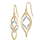 14k Yellow Gold Dangle Earrings, Two-Tone Twisted Marquise Drop Style for Women