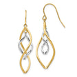 14k Yellow Gold Dangle Earrings, Two-Tone Twisted Marquise Drop Style for Women