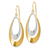 14k Two-Tone Gold Dangle Earrings with Open Teardrop Design, Lightweight and Modern Style