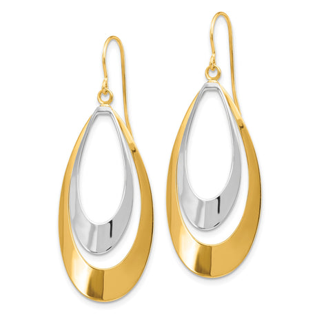 14k Two-Tone Gold Dangle Earrings with Open Teardrop Design, Lightweight and Modern Style