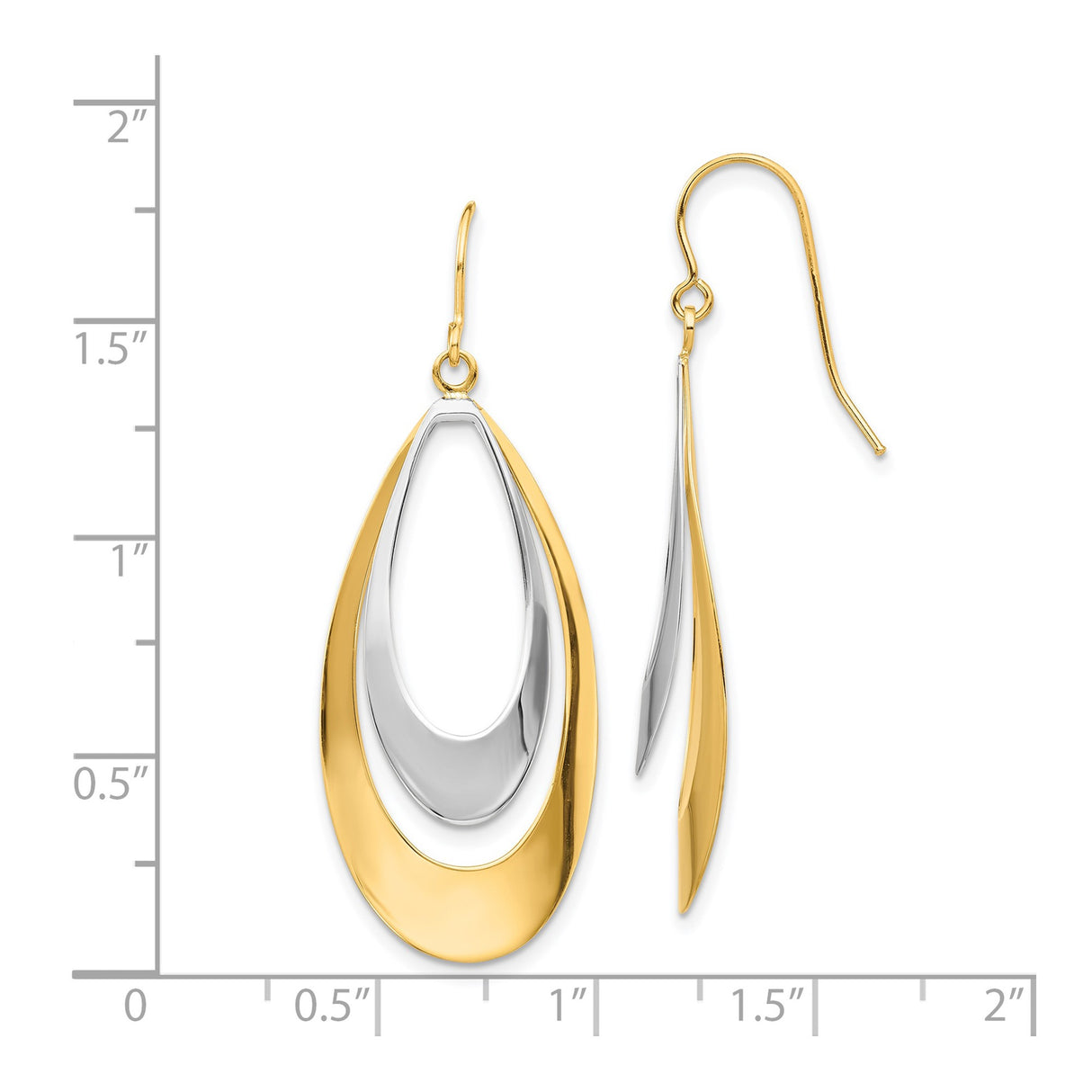 14k Two-Tone Gold Dangle Earrings with Open Teardrop Design, Lightweight and Modern Style