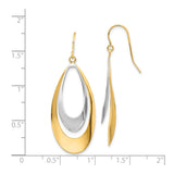 14k Two-Tone Gold Dangle Earrings with Open Teardrop Design, Lightweight and Modern Style