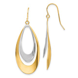 14k Two-Tone Gold Dangle Earrings with Open Teardrop Design, Lightweight and Modern Style