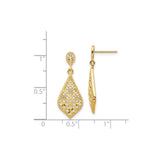 14k Yellow Gold Dangle Drop Earrings with Filigree Lattice and Floral Accents
