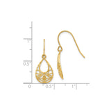 14k Yellow Gold Dangle Earrings with Open Teardrop and Filigree Floral Design