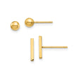 14k Yellow Gold Stud Earrings with Minimalist Bar and Ball Design, Lightweight Unisex Style