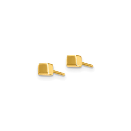 14k Yellow Gold Square Stud Earrings, Modern Minimalist Geometric Design for Women or Unisex Wear
