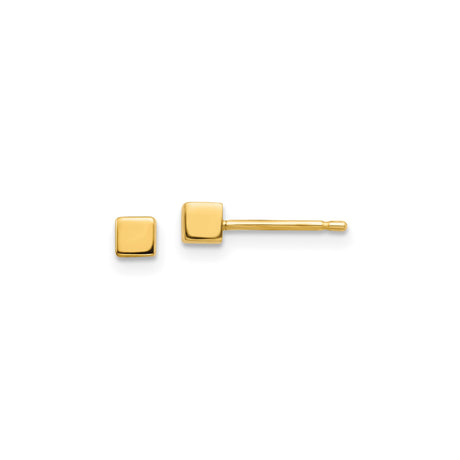 14k Yellow Gold Square Stud Earrings, Modern Minimalist Geometric Design for Women or Unisex Wear