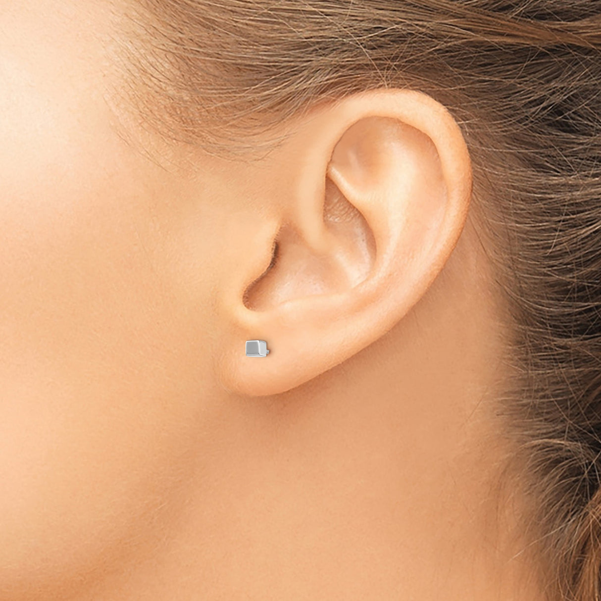 14k White Gold Square Stud Earrings, Minimalist Geometric Design, Unisex Style