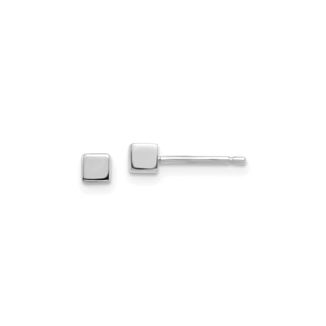 14k White Gold Square Stud Earrings, Minimalist Geometric Design, Unisex Style