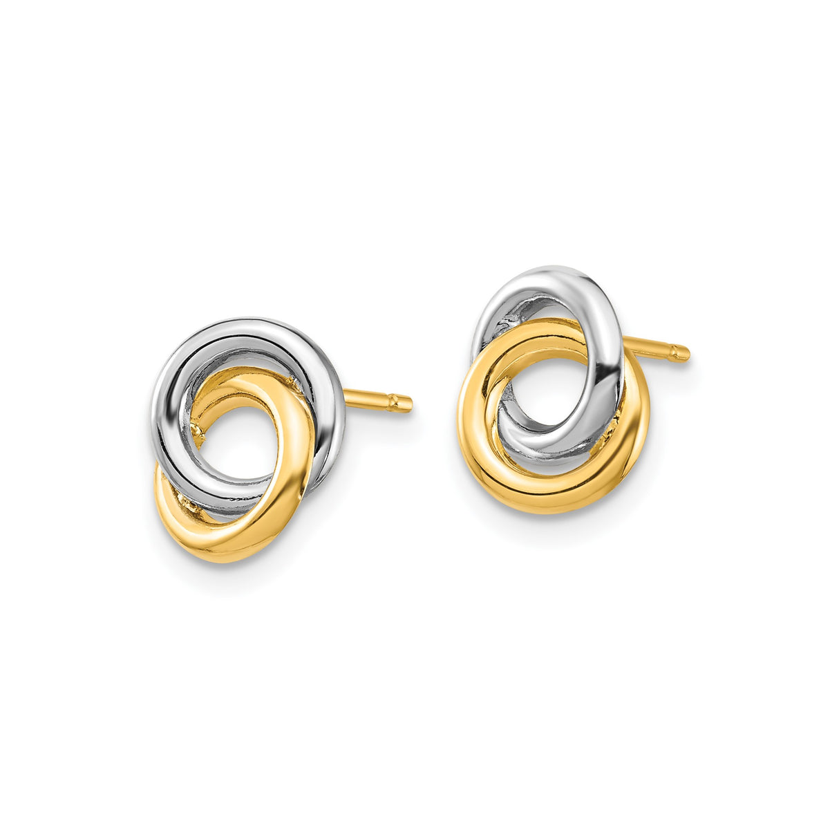 14k Yellow Gold Interlocking Circle Stud Earrings, Two Tone Geometric Design for Women