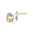 14k Yellow Gold Interlocking Circle Stud Earrings, Two Tone Geometric Design for Women