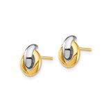 14k Yellow Gold Hoop Stud Earrings, Interlocking Oval Design, Two-Tone Minimalist Style