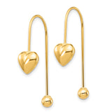 14k Yellow Gold Dangle Earrings with Puffed Heart and Oval Bead Drop Design