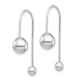 14k White Gold Drop Earrings with Polished Spheres, Sleek Threader Style, Minimalist Design for Women