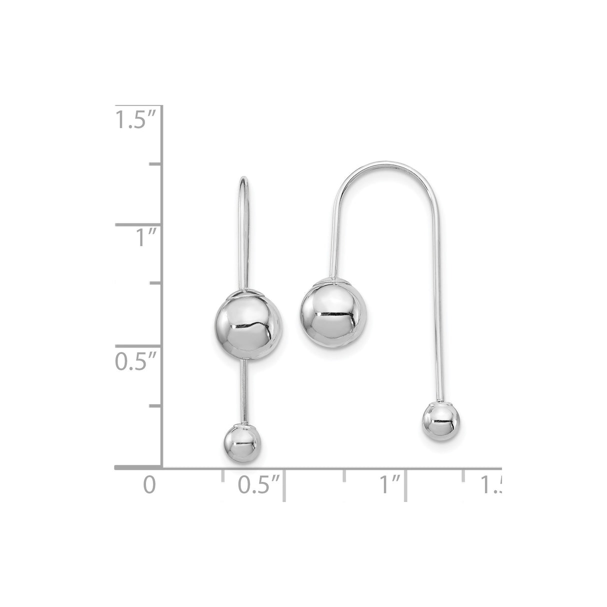 14k White Gold Drop Earrings with Polished Spheres, Sleek Threader Style, Minimalist Design for Women