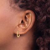 14k Yellow Gold Hoop Earrings, Twisted Faceted Geometric Design, Lightweight Modern Style