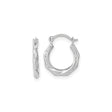 14k White Gold Twisted Hoop Earrings with Faceted Design, Lightweight Modern Style