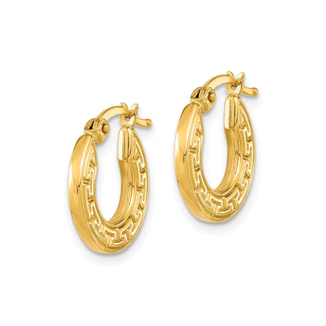 14k Yellow Gold Hoop Earrings with Greek Key and Infinity Design, Mediterranean Style