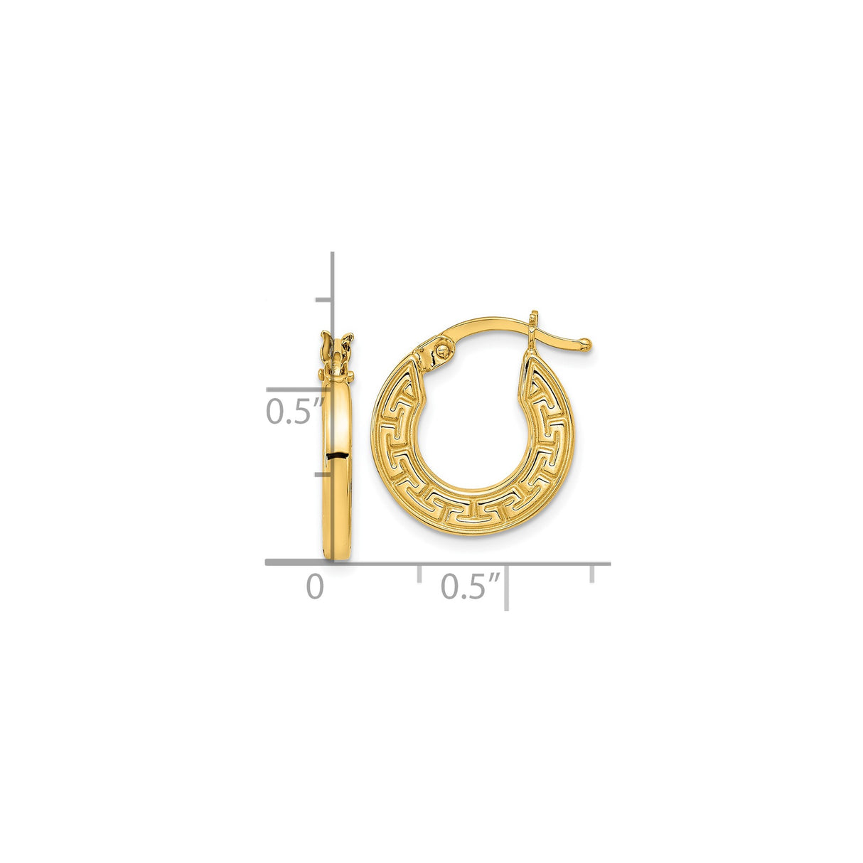 14k Yellow Gold Hoop Earrings with Greek Key and Infinity Design, Mediterranean Style