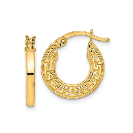 14k Yellow Gold Hoop Earrings with Greek Key and Infinity Design, Mediterranean Style