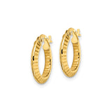 14k Yellow Gold Hoop Earrings, Textured Ribbed Design with High-Polish Finish