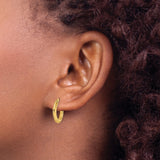 14k Yellow Gold Hoop Earrings, Textured Ribbed Design with High-Polish Finish