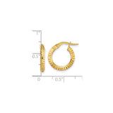 14k Yellow Gold Hoop Earrings, Textured Ribbed Design with High-Polish Finish