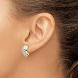 14k Yellow Gold Hoop Earrings, Two Tone Rhodium Textured Diamond Cut Huggie Style