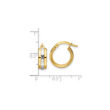 14k Yellow Gold Hoop Earrings with Rhodium Stripe, Polished and Textured Finish, Modern Style