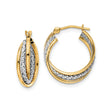 14k Yellow Gold Braided Hoop Earrings with Textured Rhodium Center, Two-Tone Oval Design