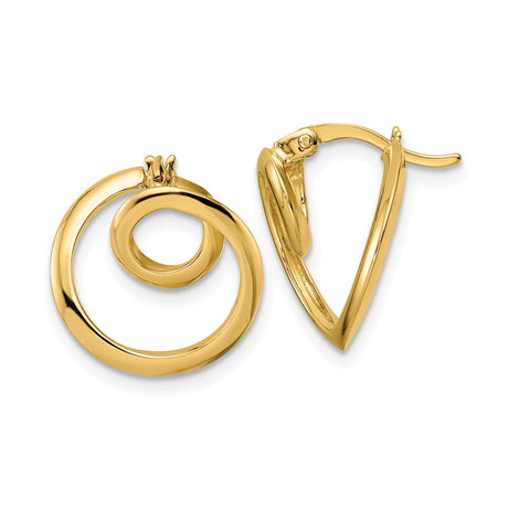 14k Yellow Gold Swirl Hoop Earrings, Modern Spiral Design, High Polish Finish, Lightweight Style