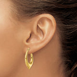 14k Yellow Gold Teardrop Hoop Earrings, Textured Diamond Cut Modern Design