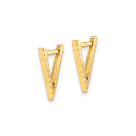 14k Yellow Gold Triangle Hoop Earrings, Geometric Huggie Hoops with Minimalist Design