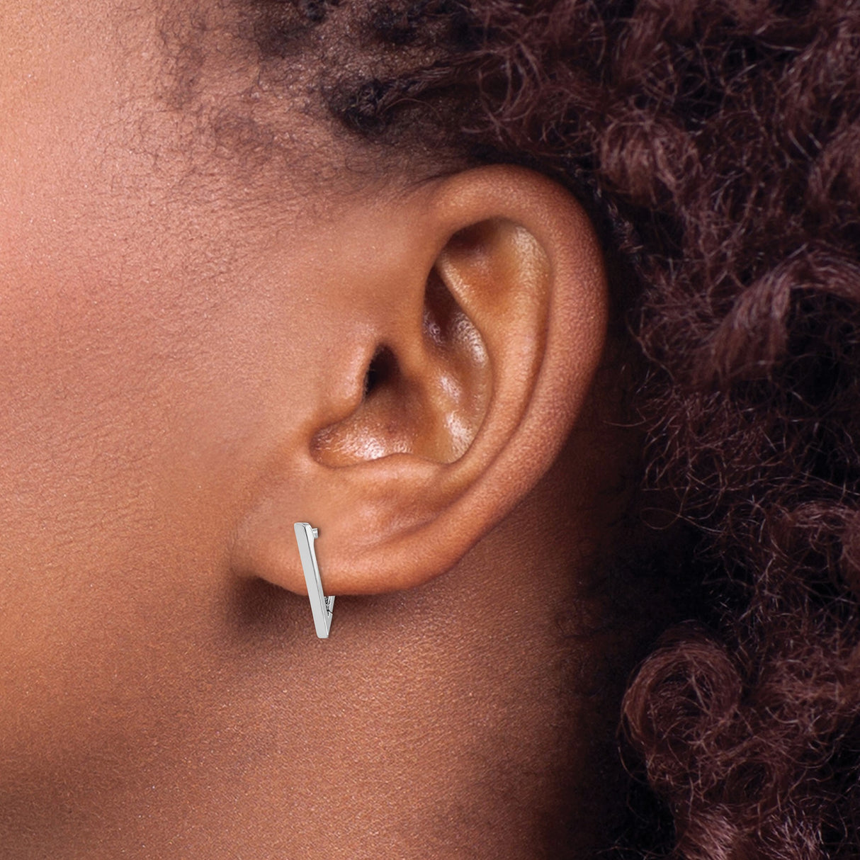 14k White Gold Triangle Hoop Earrings, Modern Geometric Minimalist Design for Women