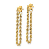 14k Yellow Gold Rope Chain Drop Earrings with Twisted Design, Polished Finish for Women