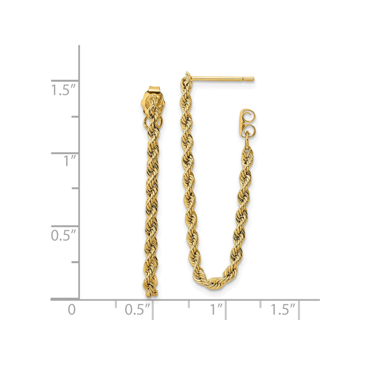 14k Yellow Gold Rope Chain Drop Earrings with Twisted Design, Polished Finish for Women