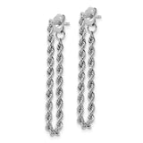 14k White Gold Rope Drop Earrings, Twisted Rope Design, Lightweight Dangle Style for Women