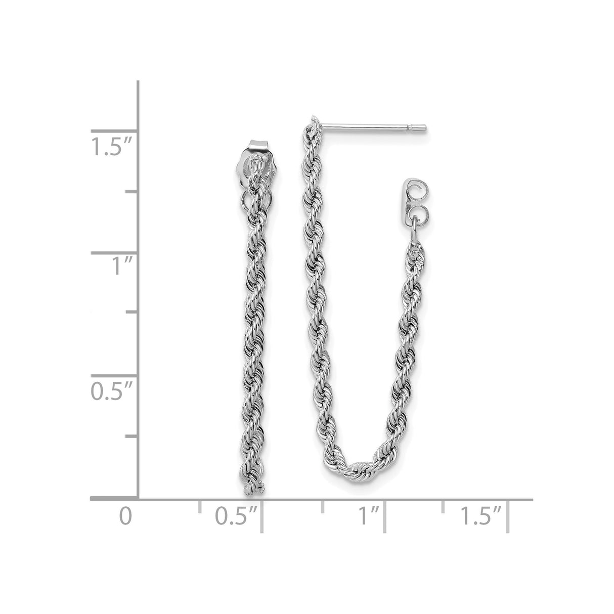 14k White Gold Rope Drop Earrings, Twisted Rope Design, Lightweight Dangle Style for Women