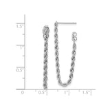 14k White Gold Rope Drop Earrings, Twisted Rope Design, Lightweight Dangle Style for Women
