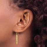14k Yellow Gold Dangle Earrings, Diamond Cut Tube Drop, Polished and Textured Finish
