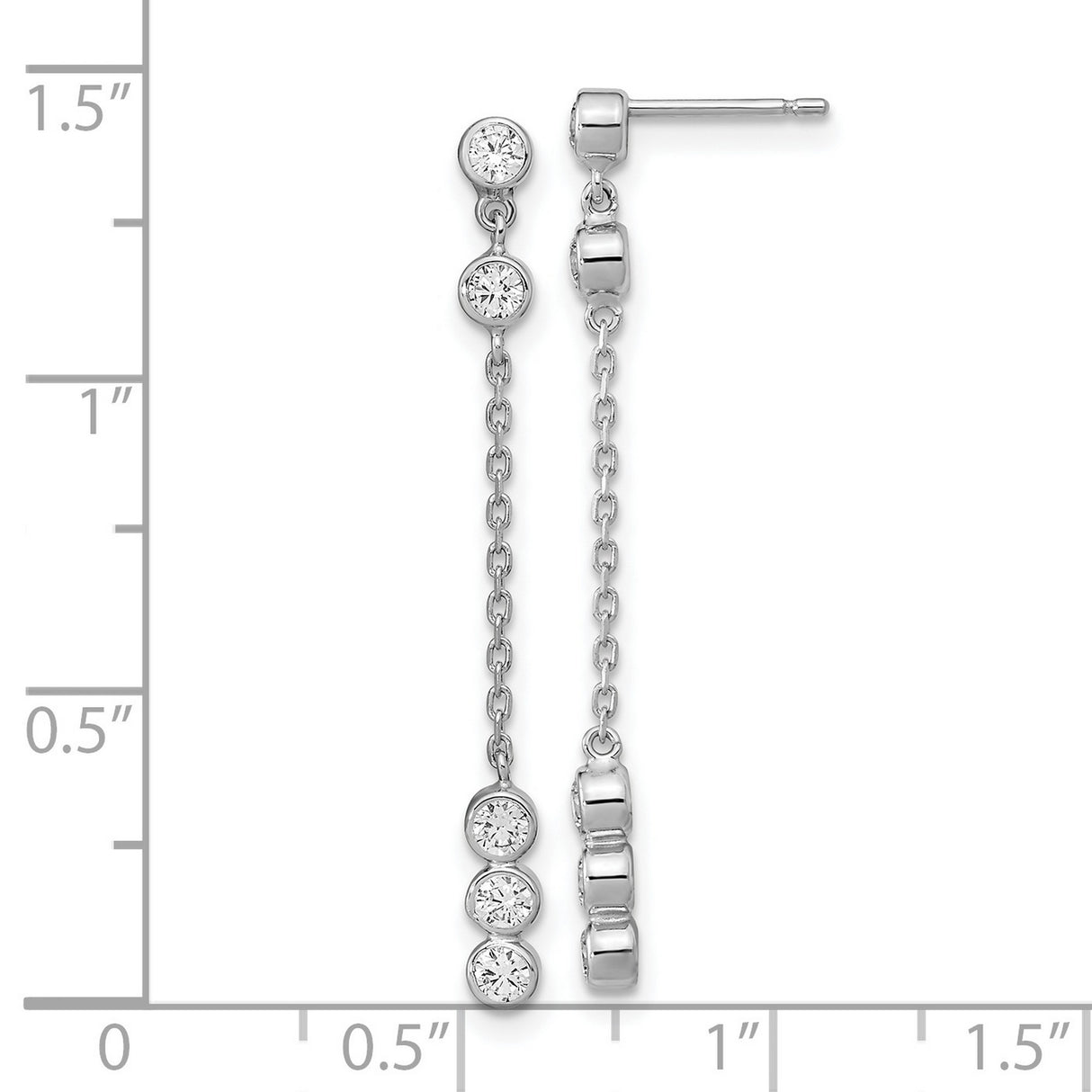 14k White Gold Dangle Earrings with Cubic Zirconia and Delicate Chain Design