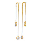 14k Yellow Gold Threader Earrings with Cubic Zirconia, Minimalist Linear Drop Design